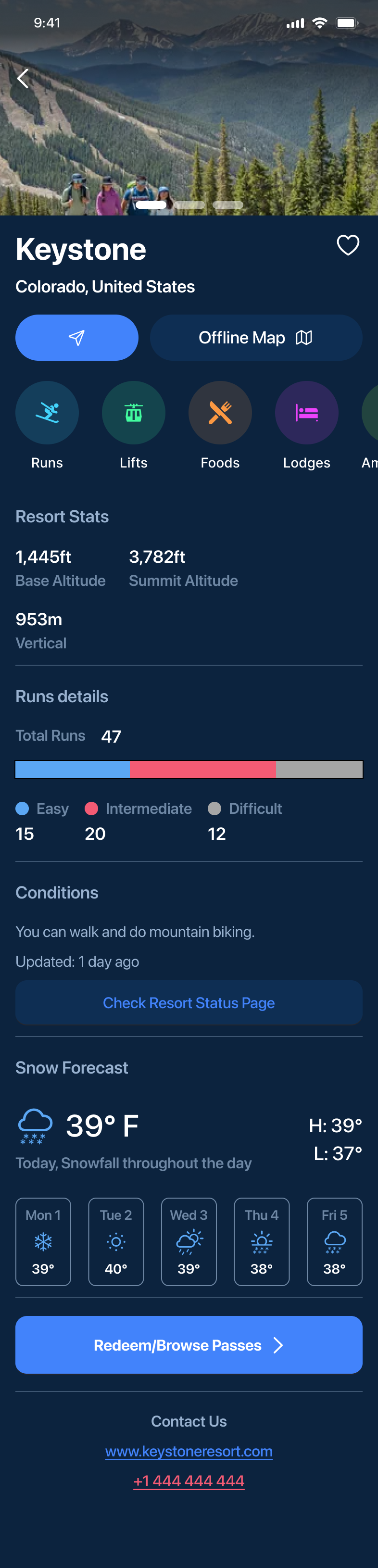 Resort information and status